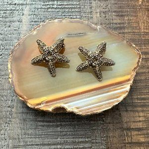 Vintage Zentall Signed Gold Tone Starfish Clip On Earrings